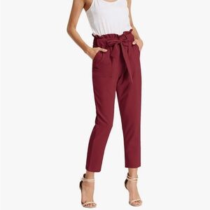 Large Women's Paper Bag Waist Pants Slim Fit Casual Office Pencil Pants red